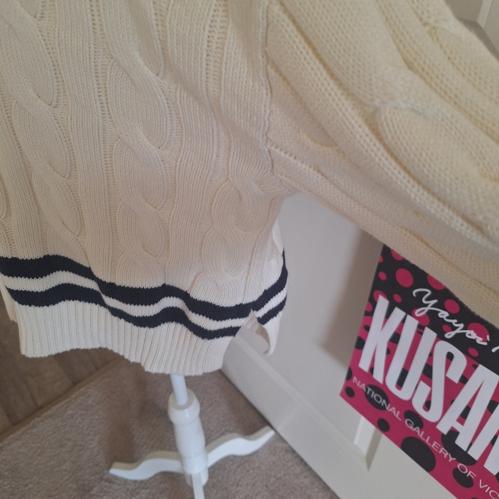 Primark Cream and Black V-Neck Cable Sweater Size L- New With Tags - Picture 3 of 10